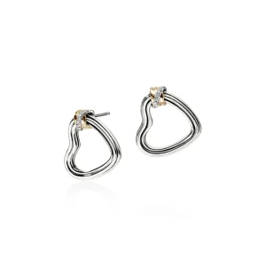 Women John Hardy Bamboo Heart Earrings, Silver, Gold, Diamonds
