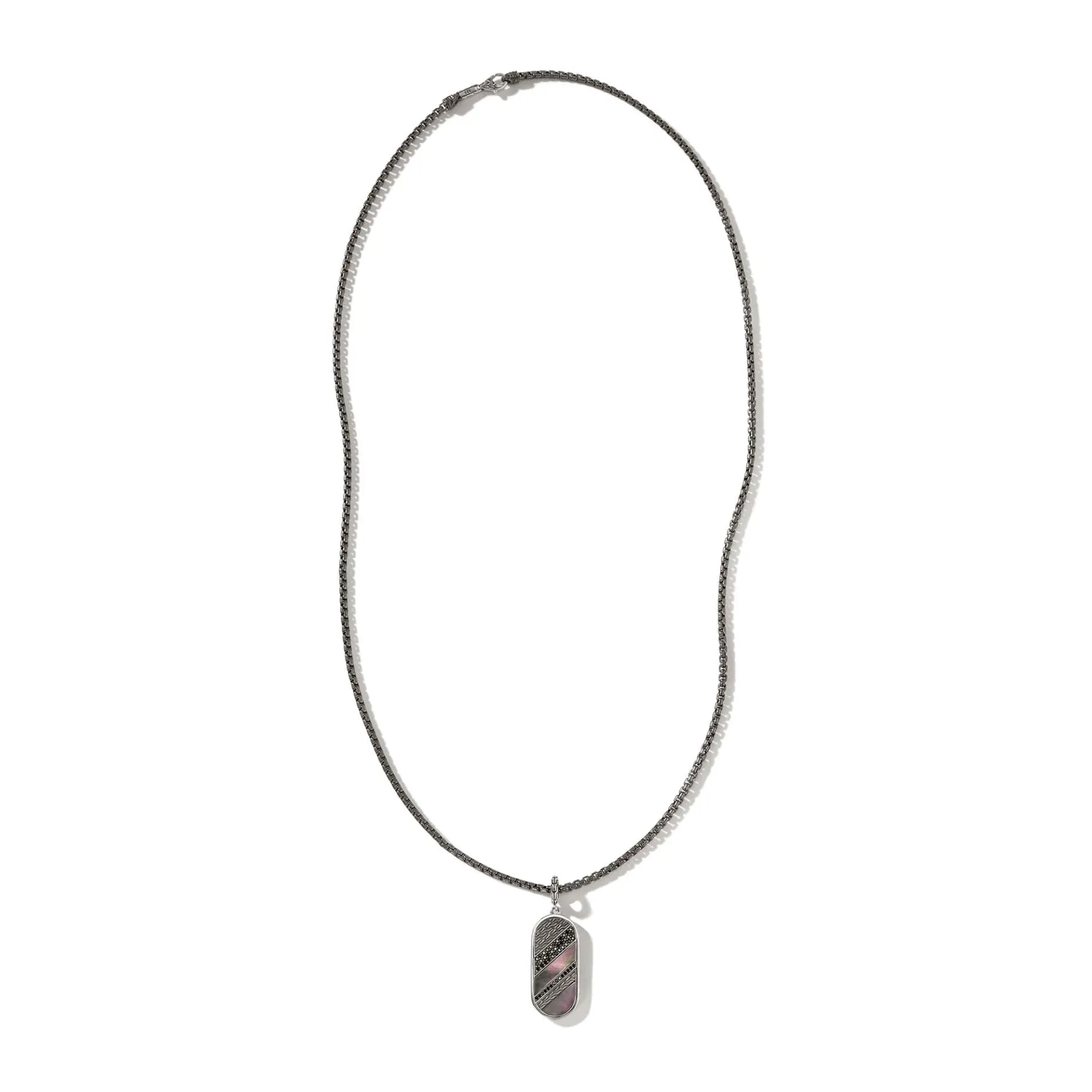 John Hardy Carved Tag Necklace, Dark Silver, Gemstones