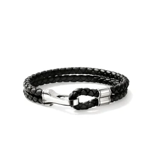 John Hardy Hook Clasp Bracelet, Leather, Silver, 10MM