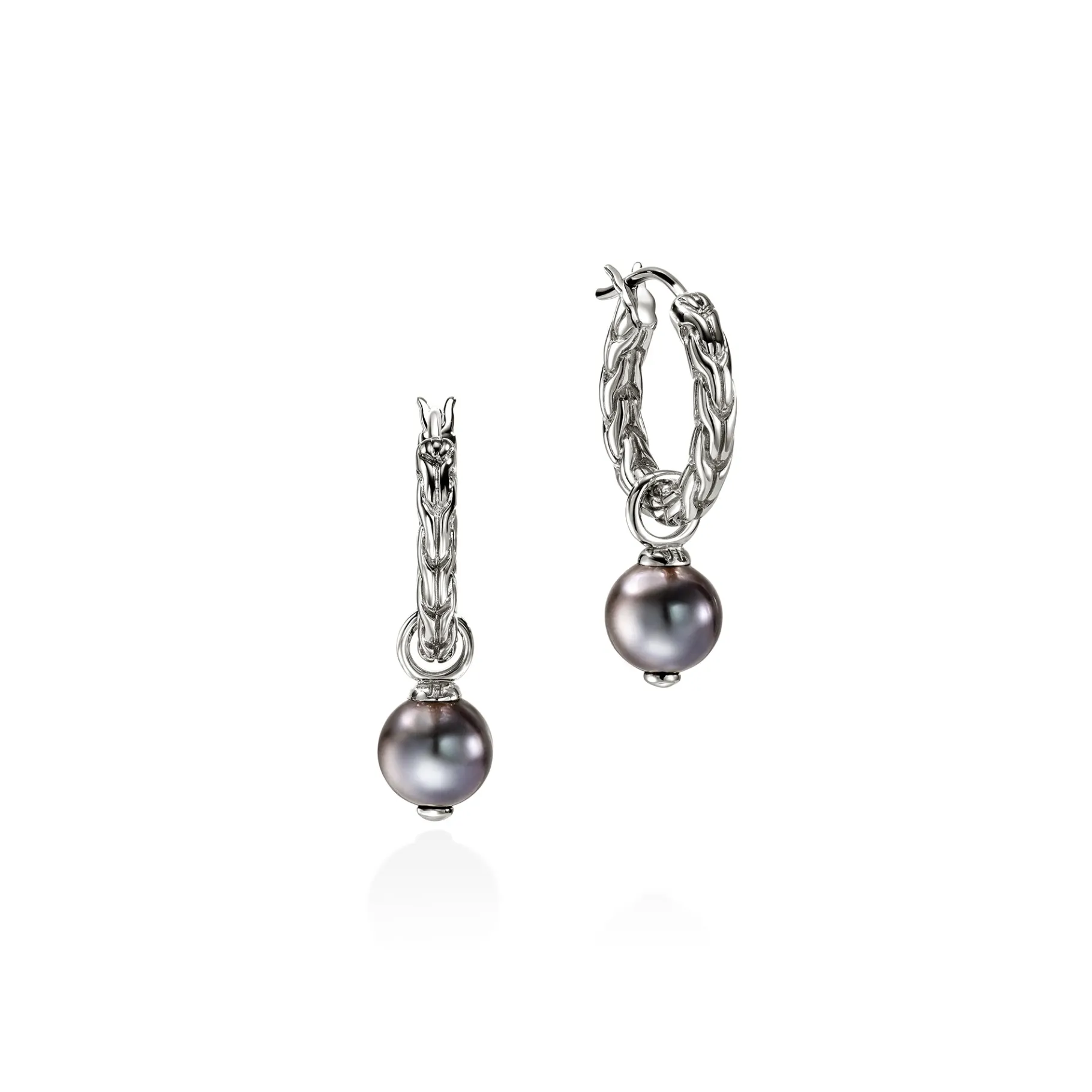 Women John Hardy JH Essential Grey Pearl Hoop Earring, Sterling Silver, 28MM