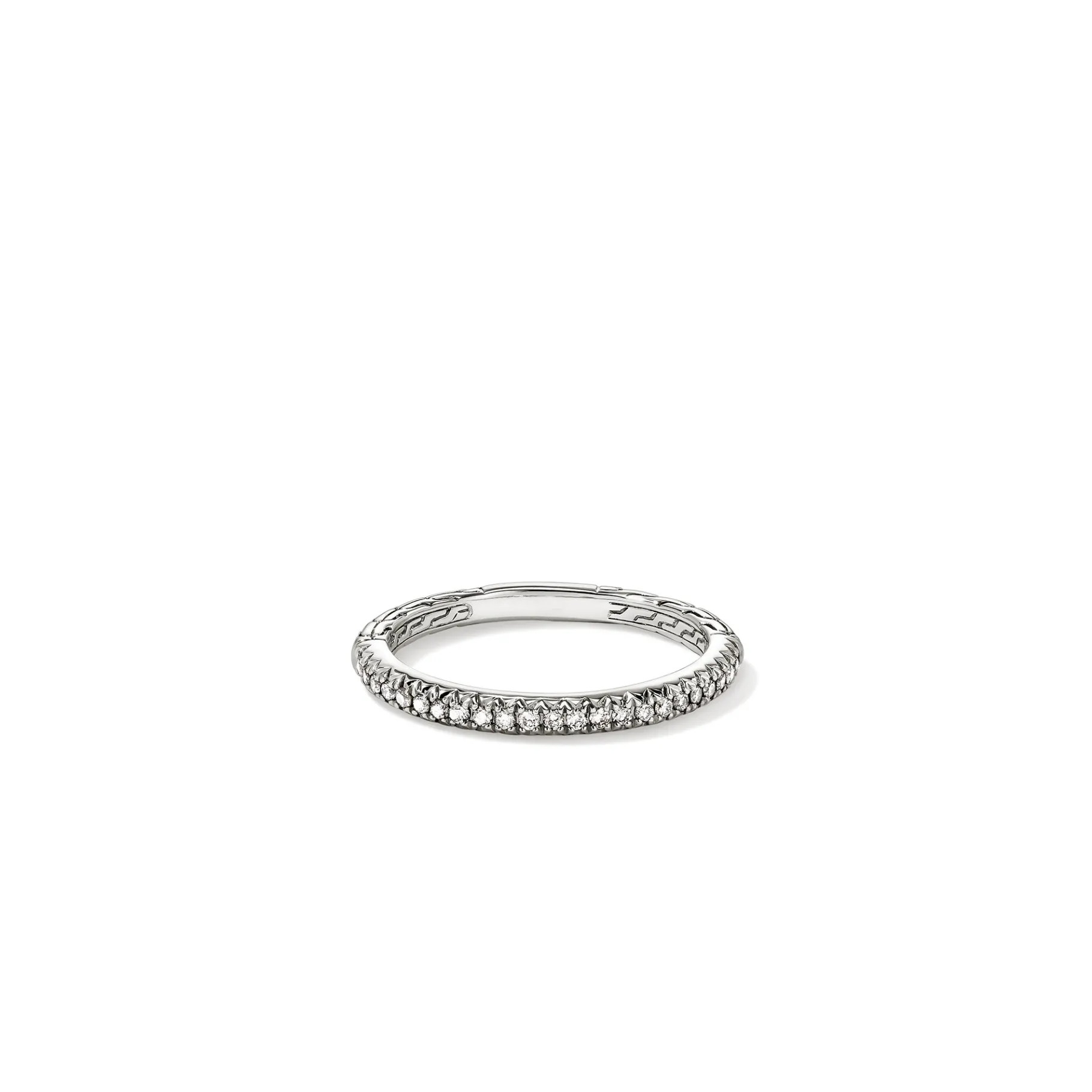Women John Hardy JH Essential Pavé Band Ring, Sterling Silver, Diamonds, 2MM