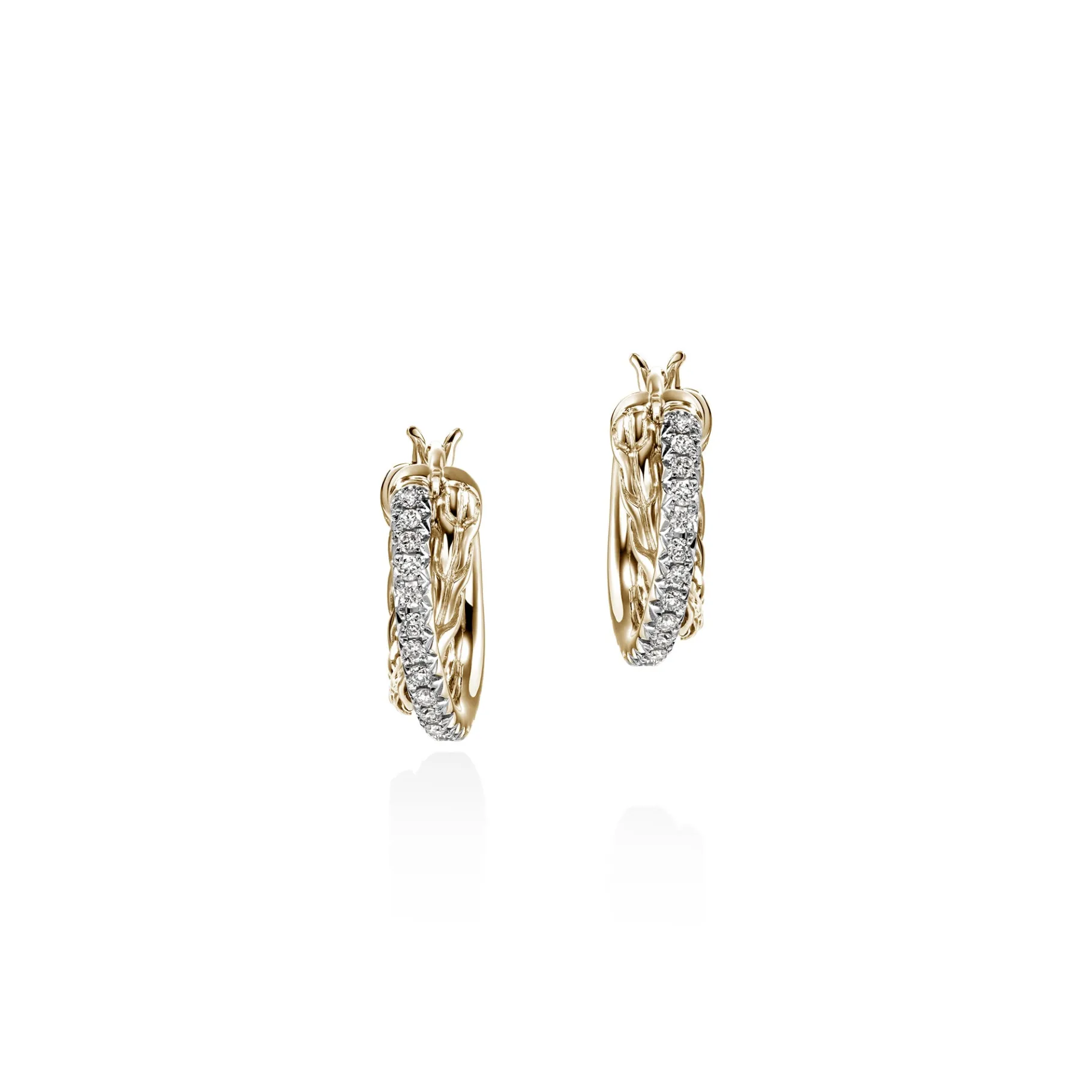 Women John Hardy JH Essential Pavé Crossover Hoop Earring, Gold, Diamonds, 9.5MM