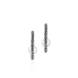 Women John Hardy JH Essential Pearl Hoop Earring, Sterling Silver
