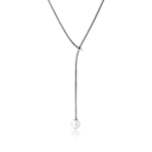 Women John Hardy JH Essential Pearl Lariat Necklace, Sterling Silver, 1.8MM