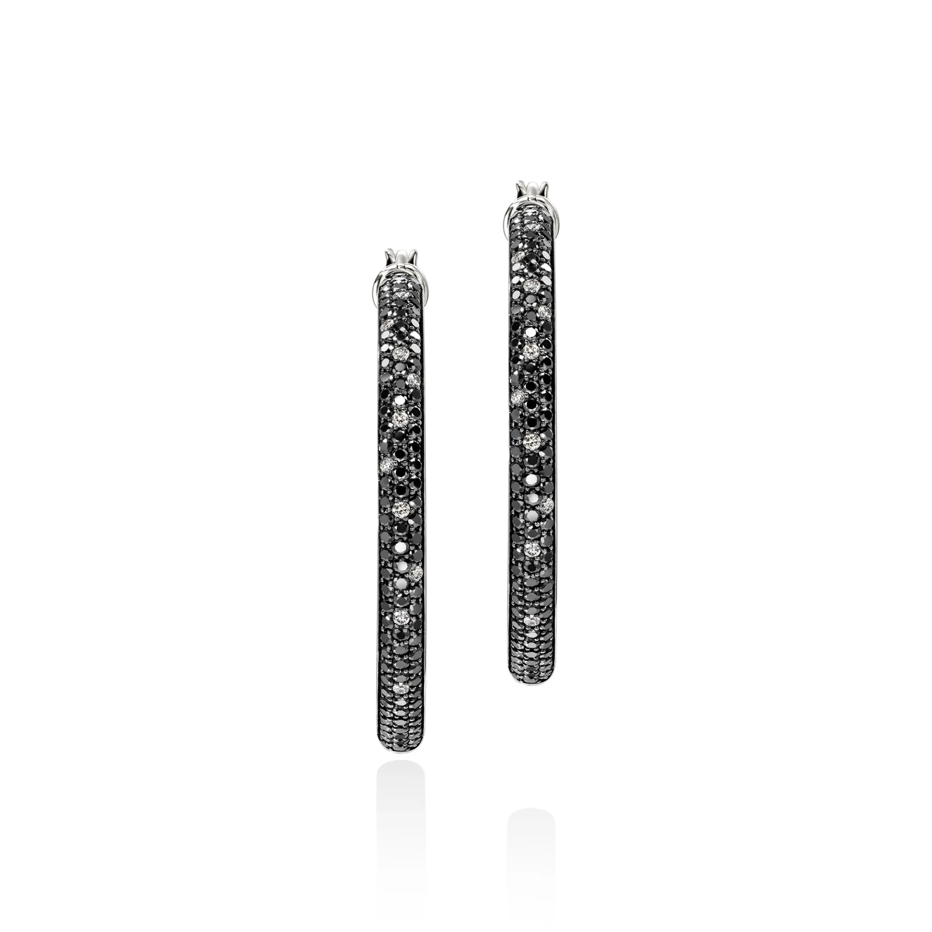Women John Hardy JH Essentials Hoop Earring, Sterling Silver, Black Sand Diamond Pavé, 30MM