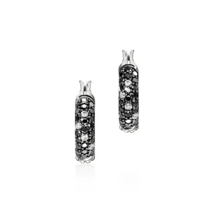 Women John Hardy JH Essentials Hoop Earring, Sterling Silver, Black Sand Diamond Pavé, 9MM