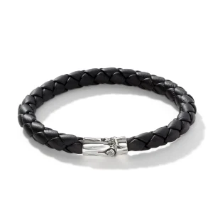 John Hardy Leather Bamboo Station Bracelet, Silver