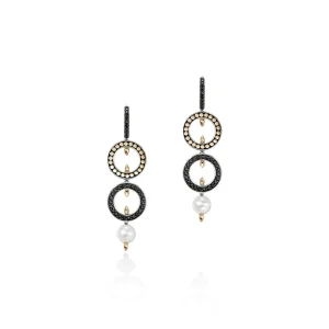 Women John Hardy Moon Door Earrings, Gold, Silver, Pavé, Pearl