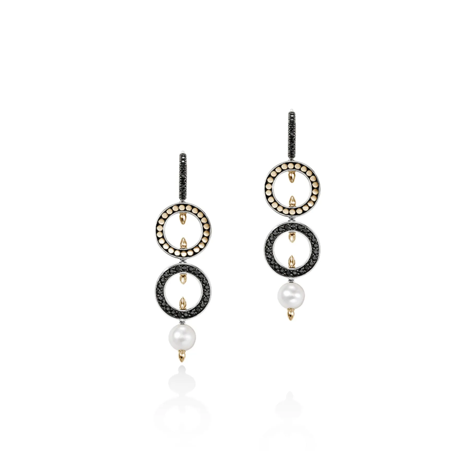 Women John Hardy Moon Door Earrings, Gold, Silver, Pavé, Pearl