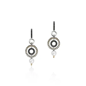 Women John Hardy Moon Door Earrings, Gold, Silver, Pavé, Pearl