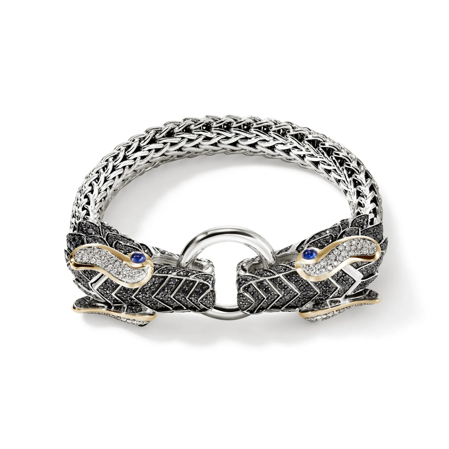 Women John Hardy Naga Bracelet, Gold, Silver, Diamonds, 10.5MM