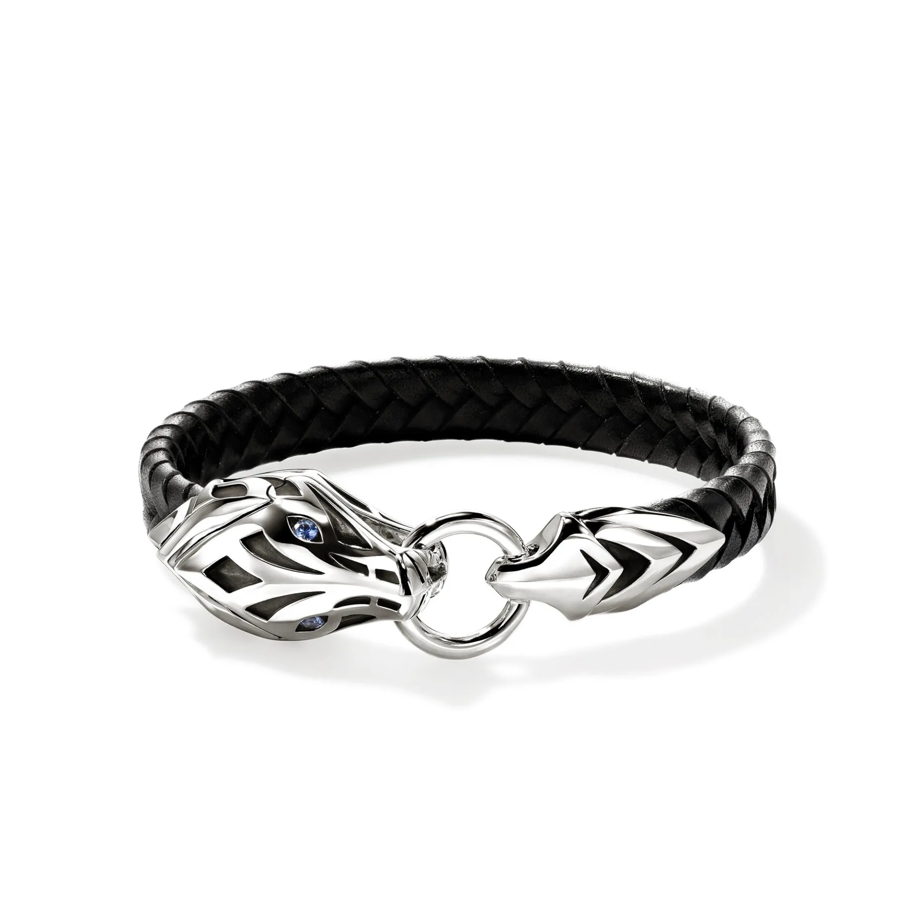 John Hardy Naga Bracelet, Leather, Sterling Silver, Blue Sapphire, 10MM