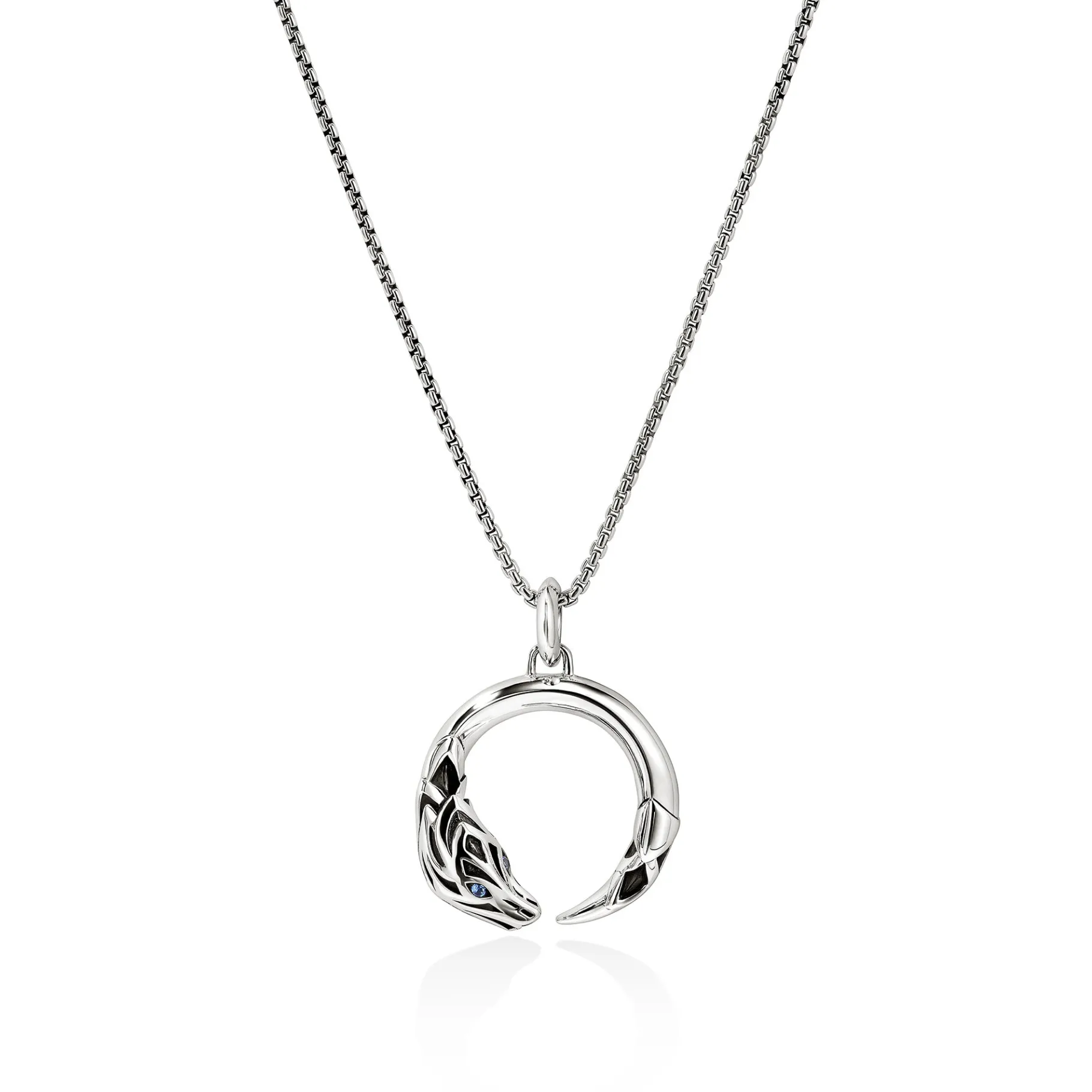 John Hardy Naga Pendant Necklace, Sterling Silver, Blue Sapphire, 1.6MM