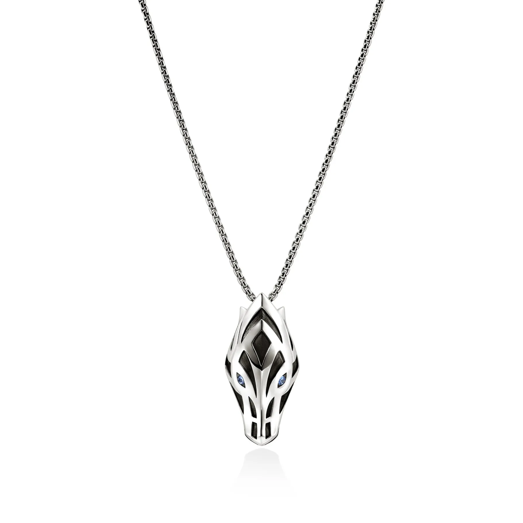 John Hardy Naga Pendant Necklace, Sterling Silver, Blue Sapphire, 2.7MM