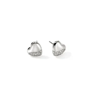 Women John Hardy Pebble Heart Stud Earrings, Silver, Diamonds