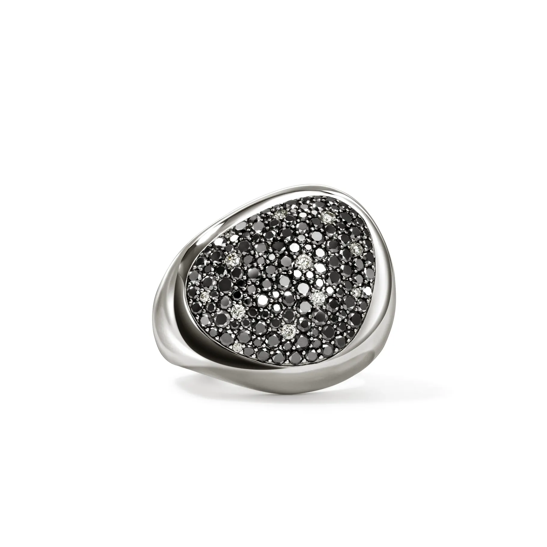 Women John Hardy Pebble Ring, Sterling Silver, Black Sand Diamond Pavé