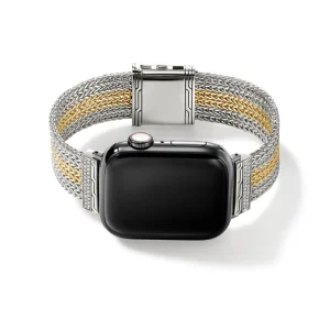 John Hardy Smart Watch Strap, Silver, Gold, Diamonds, 18MM