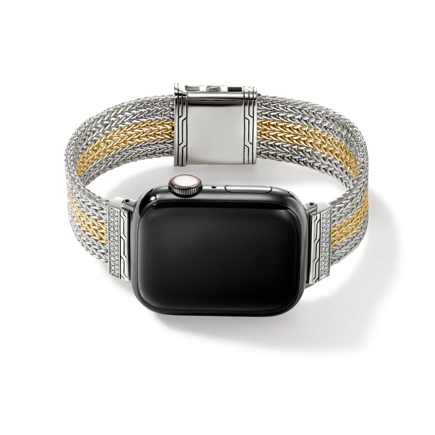 John Hardy Smart Watch Strap, Silver, Gold, Diamonds, 18MM