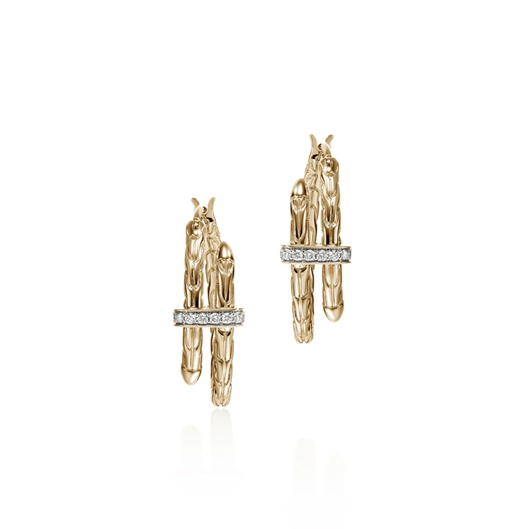 Women John Hardy Spear Hoop Earrings, Gold, Diamonds, Small
