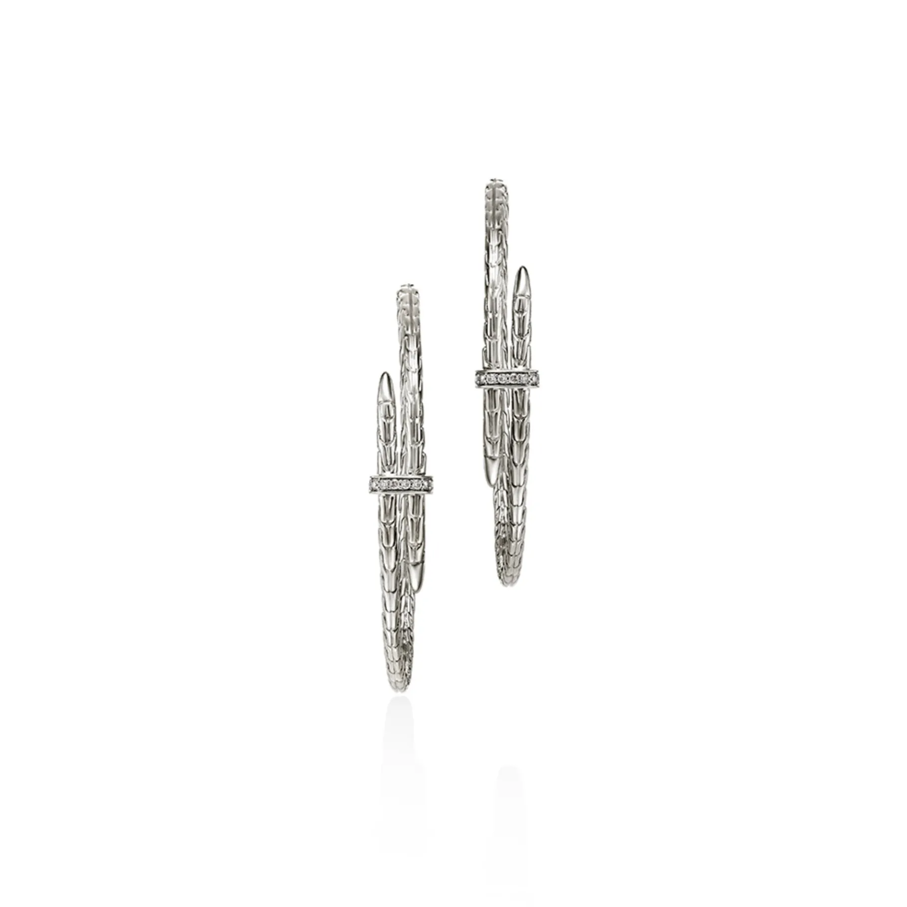 Women John Hardy Spear Hoop Earrings, Silver, Diamonds, Large