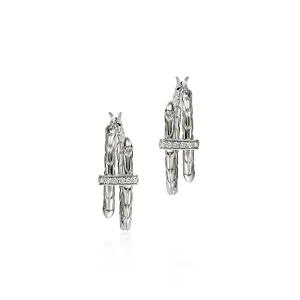 Women John Hardy Spear Hoop Earrings, Silver, Diamonds, Small