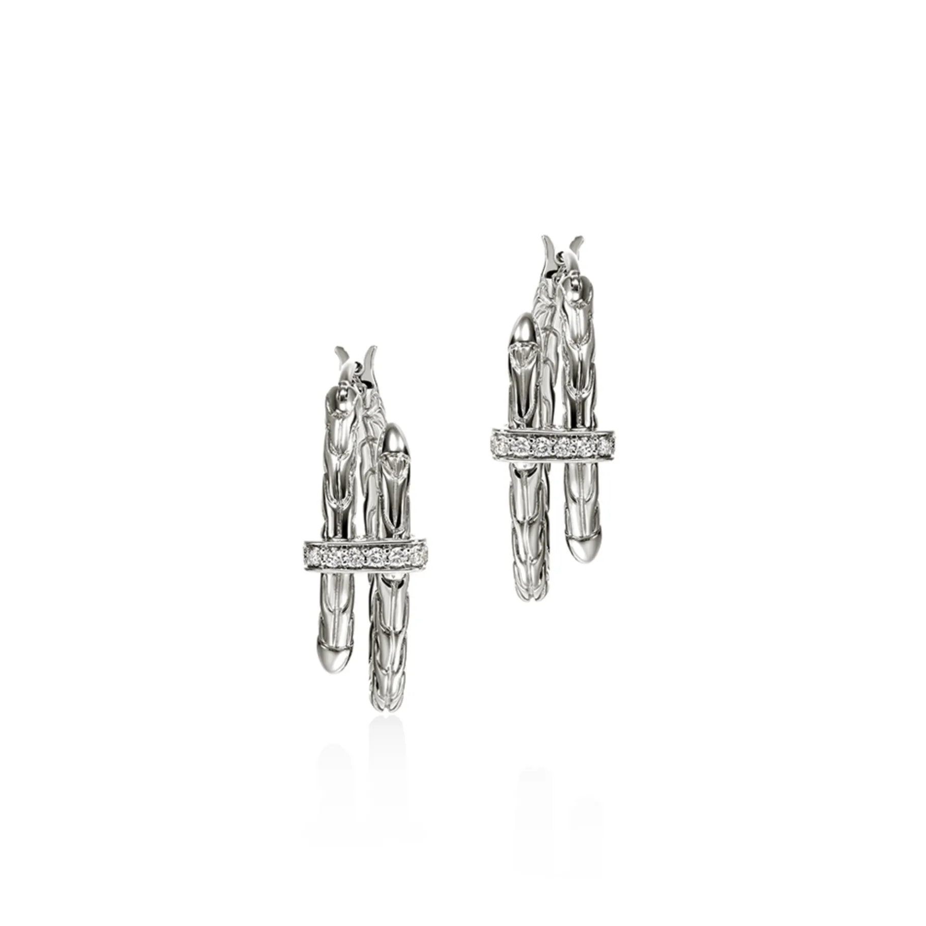 Women John Hardy Spear Hoop Earrings, Silver, Diamonds, Small