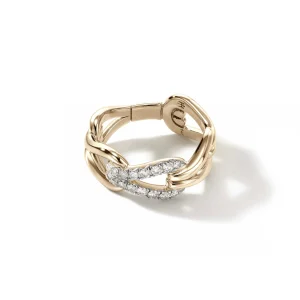 Women John Hardy Surf Link Ring, Gold, Diamonds, Wide
