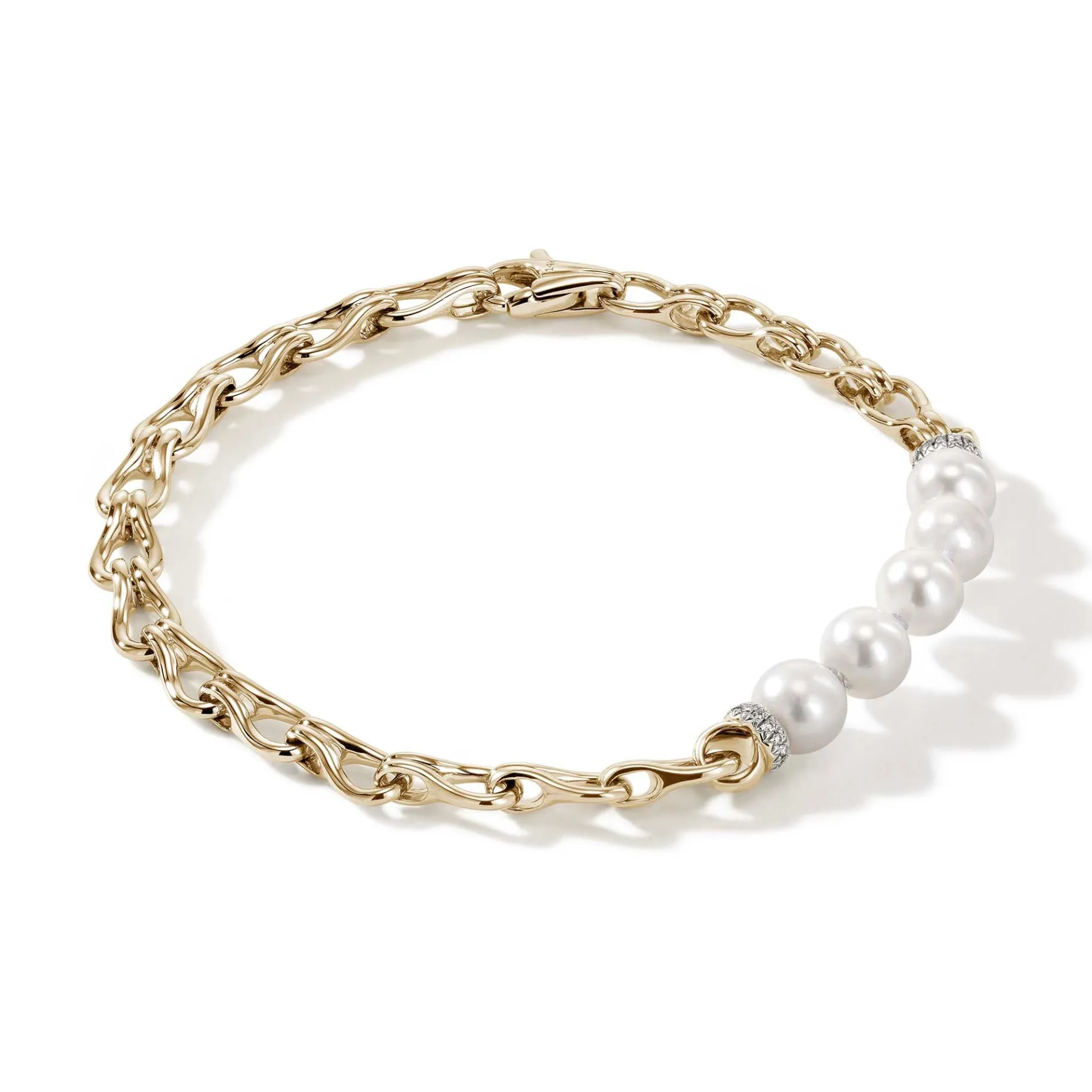 Women John Hardy Surf Bracelet, Gold, Diamonds, Pearls, 5.5MM