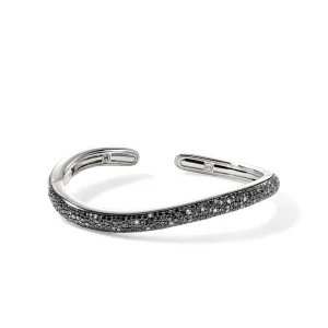 Women John Hardy Surf Hinged Cuff, Sterling Silver, Black Sand Diamond Pavé, Slim
