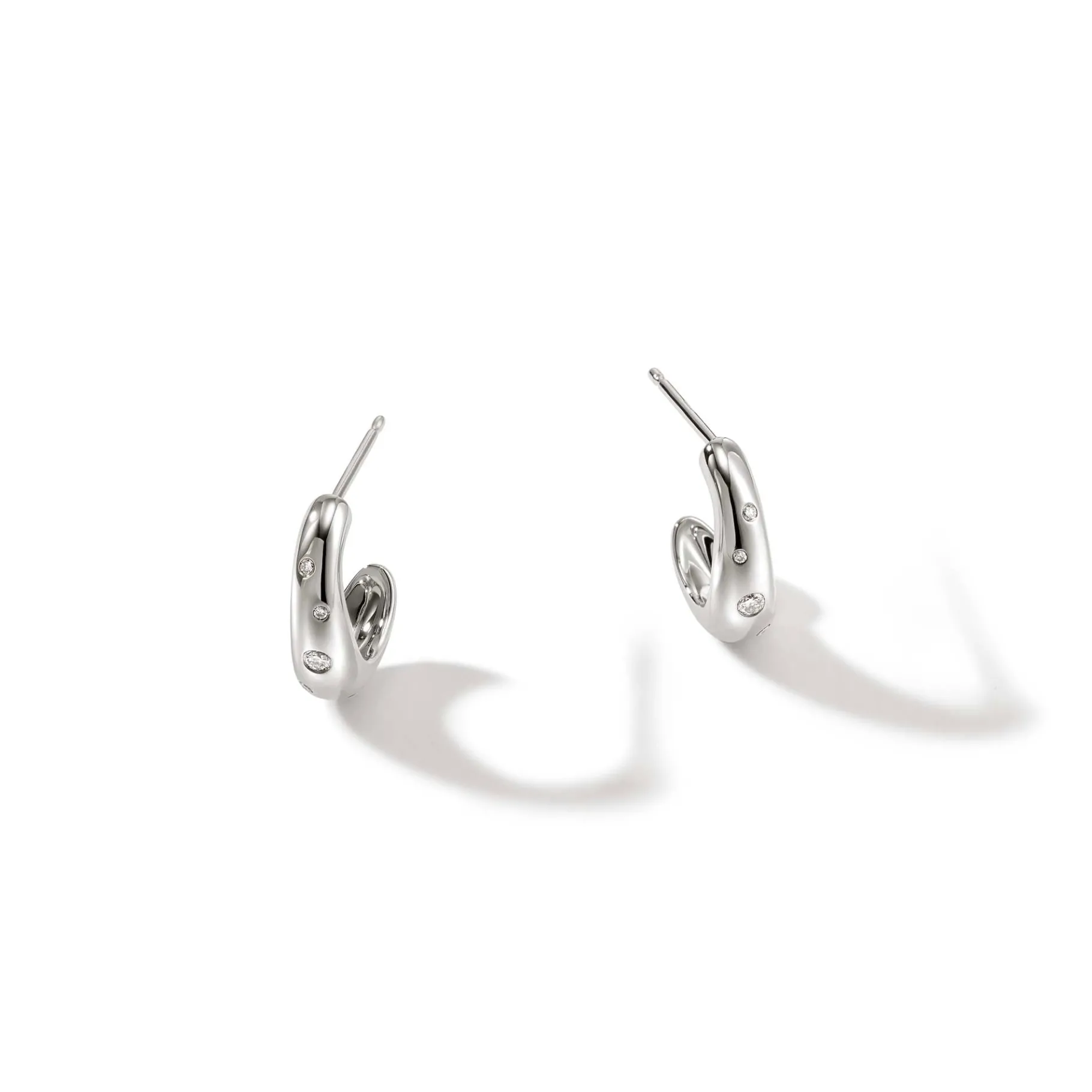Women John Hardy Surf J Hoop Earrings, Silver, Diamonds, Small
