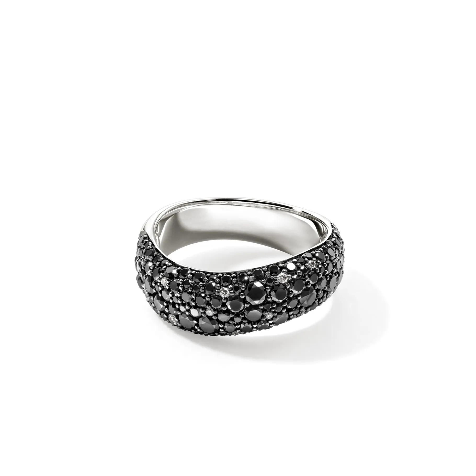 Women John Hardy Surf Ring, Sterling Silver, Black Sand Diamond Pavé, 8MM